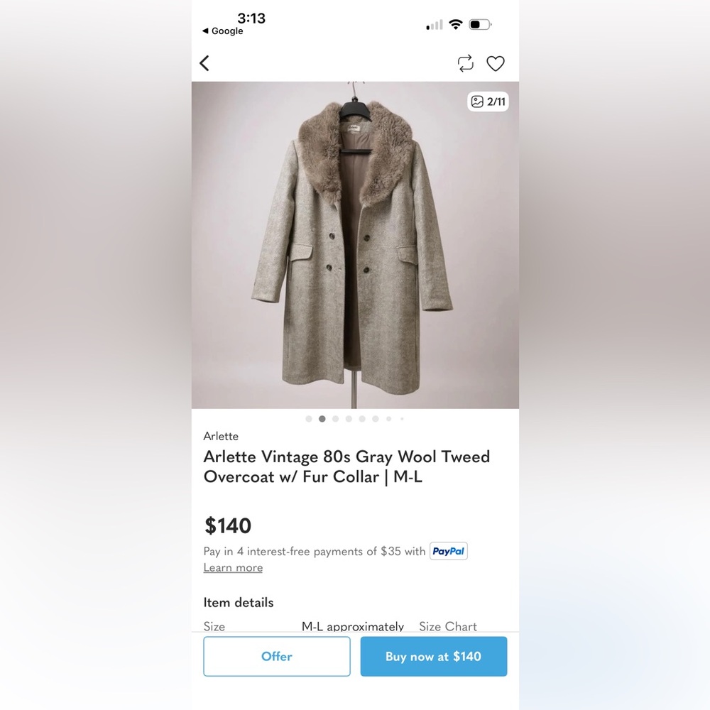 Vintage Arlette Herringbone Coat with Fur Trim - Picture 7 of 7